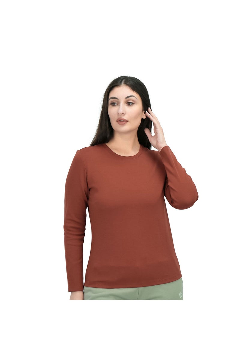 GIORDANO Brown Stretch Crewneck Tee for Women - Image 3